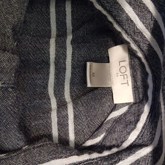 LOFT Navy and White Striped Button-Up Shirt - Picture 10 of 11